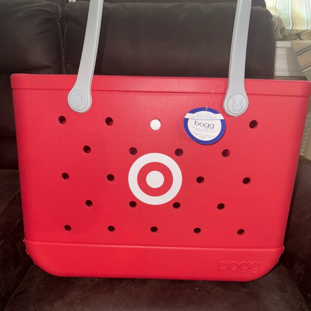 XL Target Bogg Red Tote Bag with Gray Handles